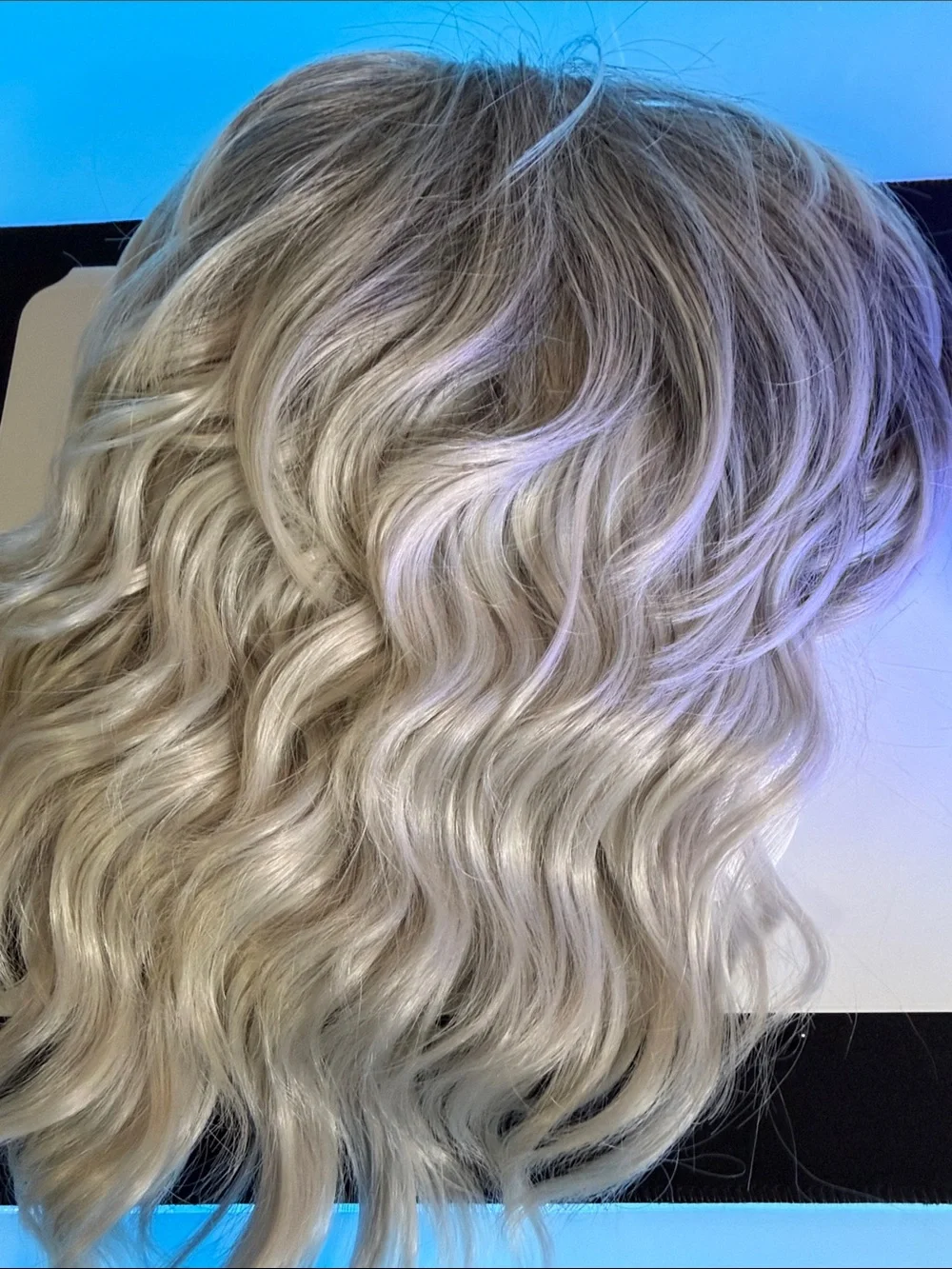 Silvery Grey Platinum Blonde Curly Women's 12” Wig with Bangs - Picture 9 of 16